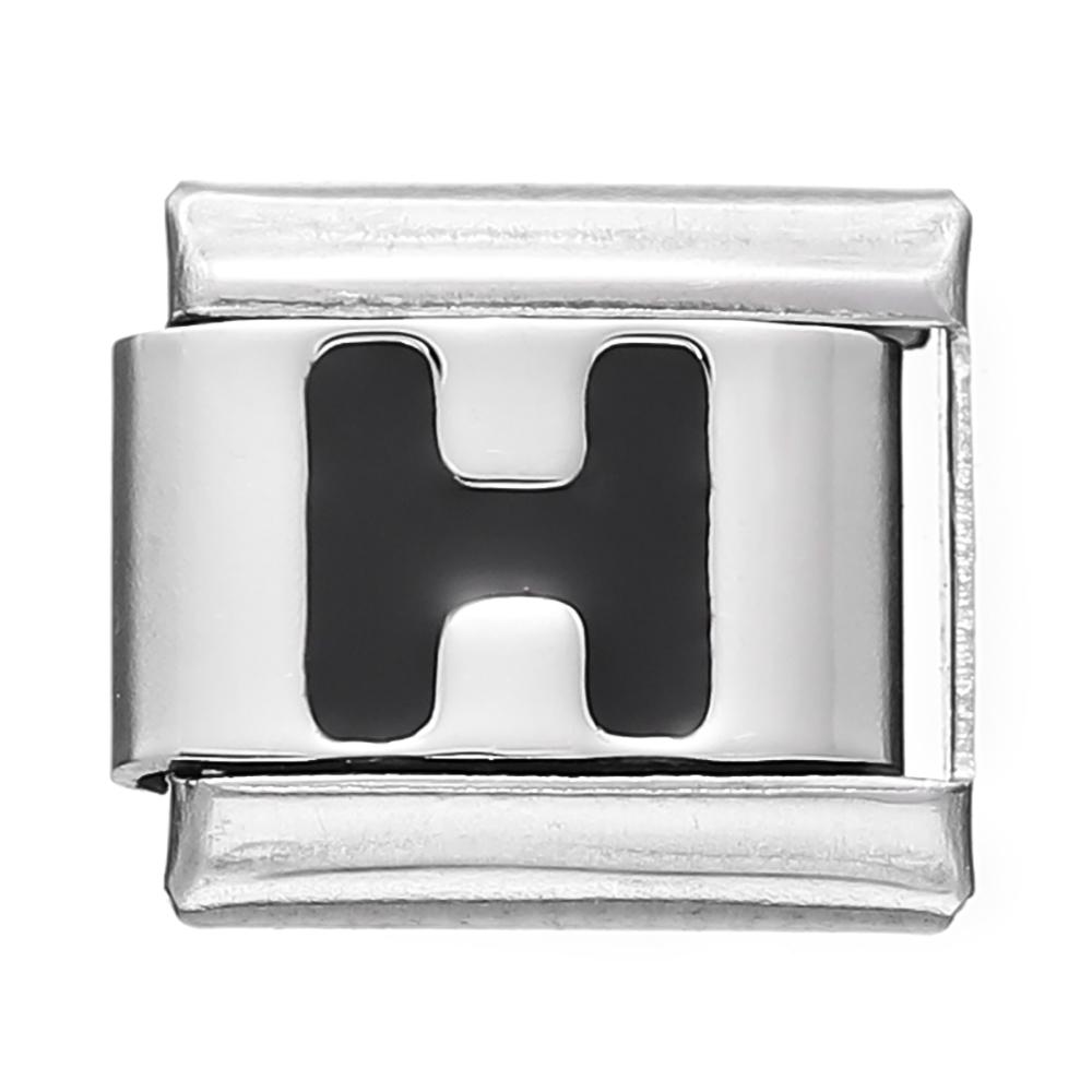 Fashion Black 26 English Letters Italian Charm Links Fit 9mm Stainless Steel Bracelet Making Women Men Jewelry Accessories