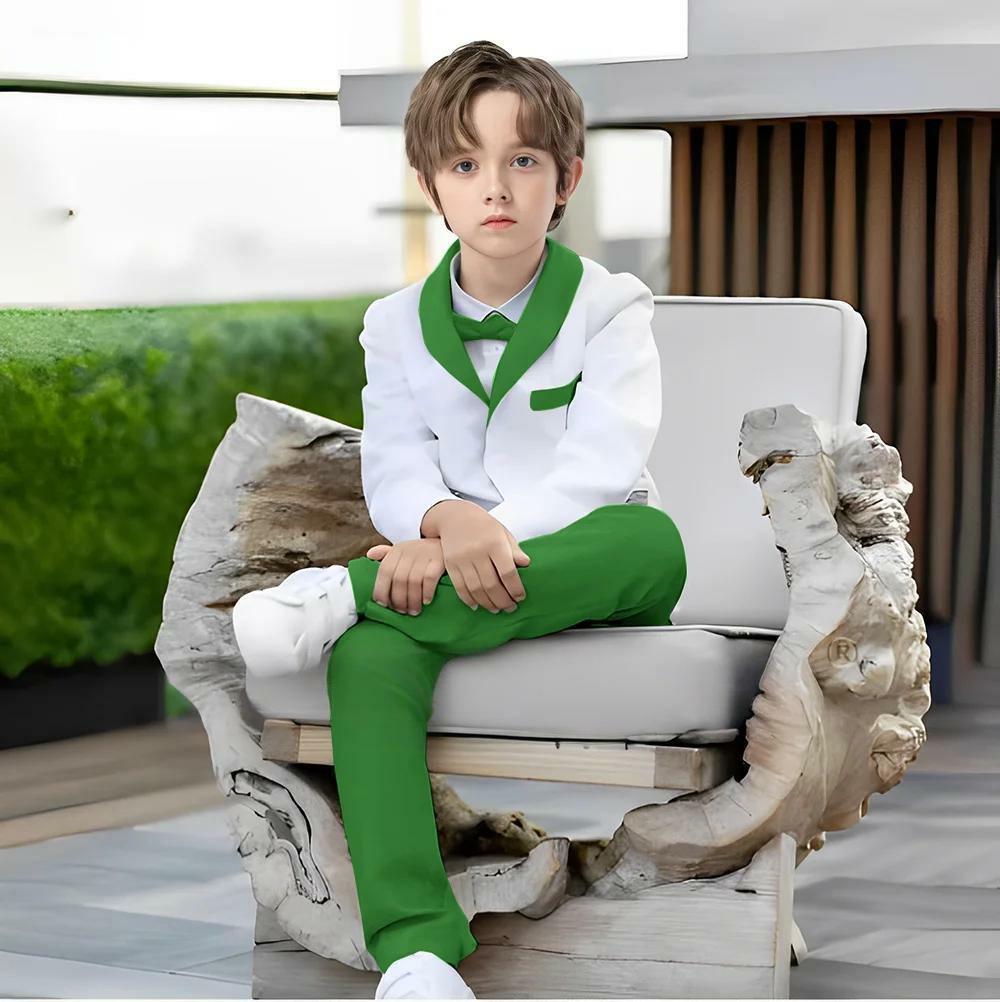

Fashion Boy s Suit Set 2 Pieces Slim Fit Children Shawl Lapel Blazer Formal Jacket Pants Kid Outfit For Party Performance 160 зелёный/белый