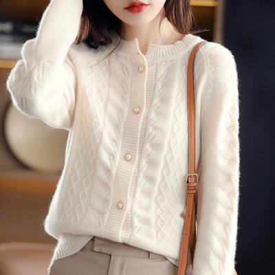 Autumn New Vintage Knitted Cardigan Jacket for Women Winter Elegant Round Neck Loose Outerwear Sweater Tops Ladies Solid Knitwear Cardigans 24728