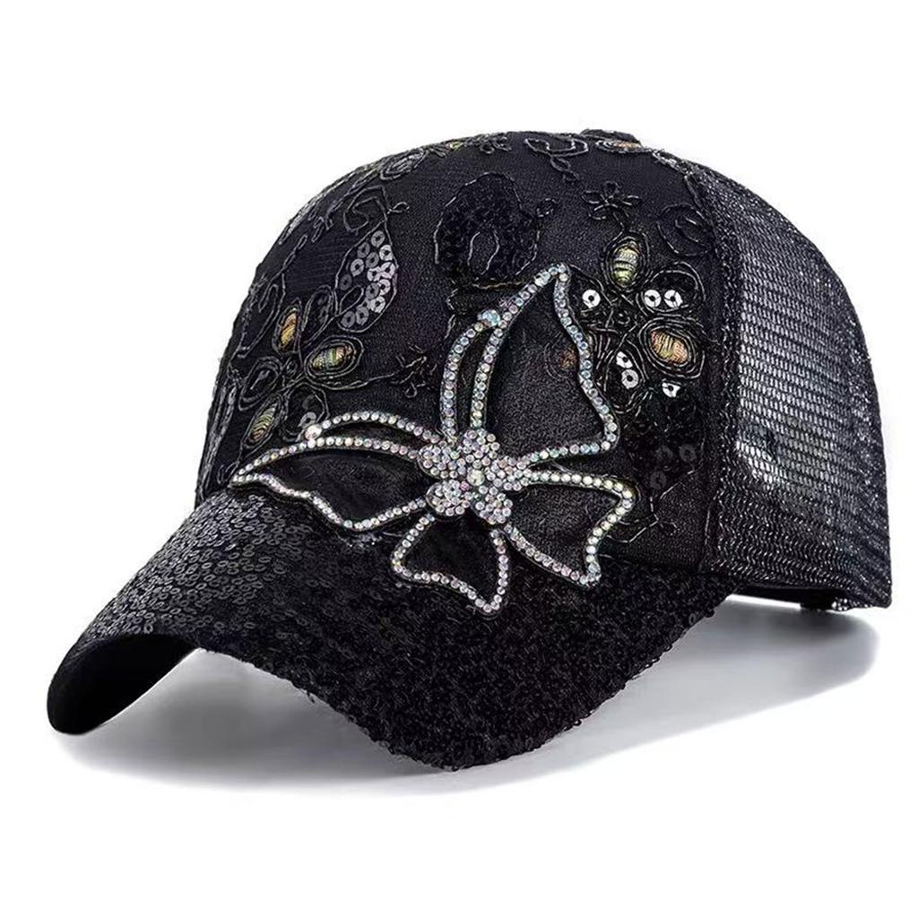 Unisex Butterfly lace sequin decoration Adjustable mesh Baseball Hat sun caps Spring Summer Outdoor Leisure Hats Travel Accessories for Women Men