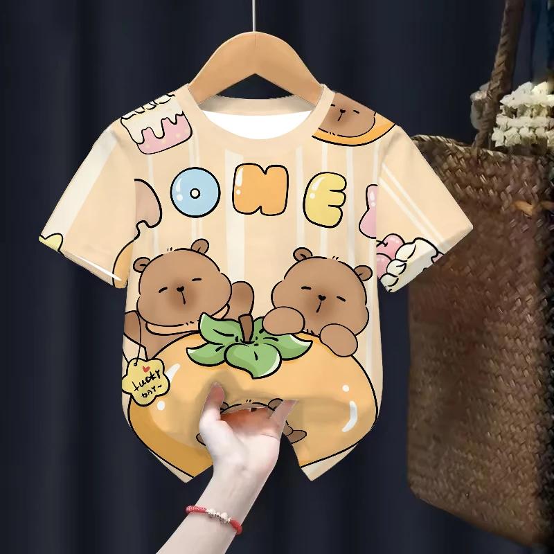 Capybara Kids Clothing Tees Summer Printed Cartoon Fashion Short Sleeve T-shirt Girls Loose Tops T Shirts