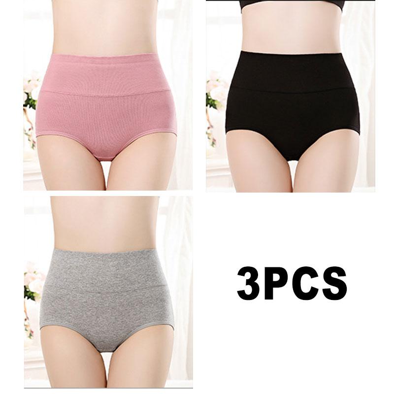 3PCS/Set Women's High Waist Cotton Panties Briefs Soft Breathable Comfy Underwear Plus Size M-3XL