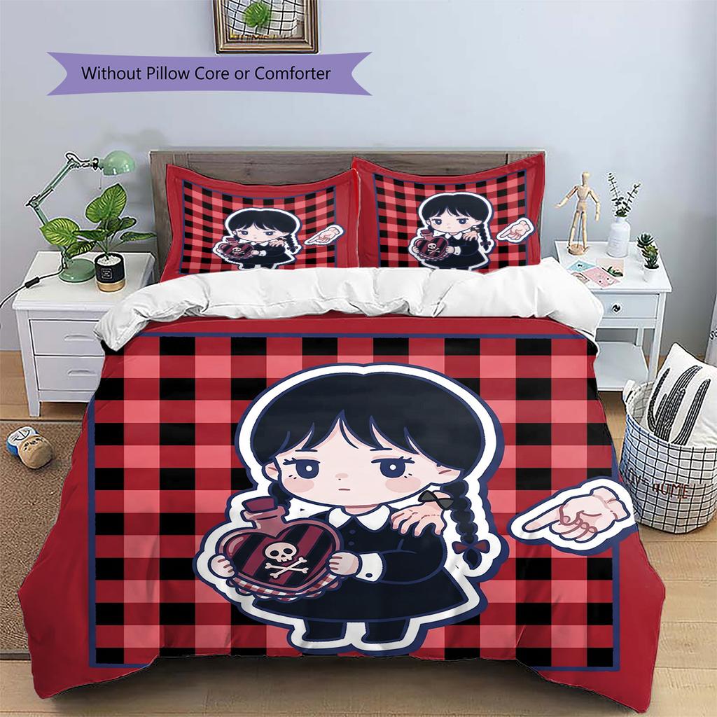 Set Copripiumino Trapuntato con Fantasia di Mercoledì Addams Federe Decorazione per la Casa Regalo di Compleanno (1 * copripiumino + 2 * federa, senza nucleo)