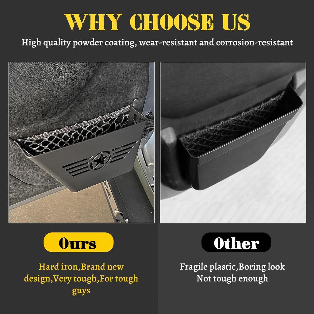 Door Pockets Storage Compatible With 2007-2018 Jeep Wrangler JK JKU 4 Door Metal Side Ert Organizer Box Replace Sagging Net
