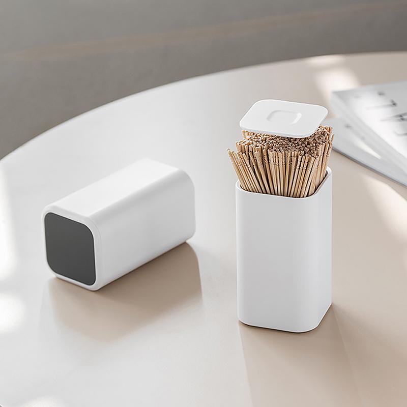 Kreativ trykknapp tannpirkerboks oppbevaringsboks for bomullspinner oppbevaringsbeholdere holder automatisk fjærdeksel kjøkkenorganisatorboks