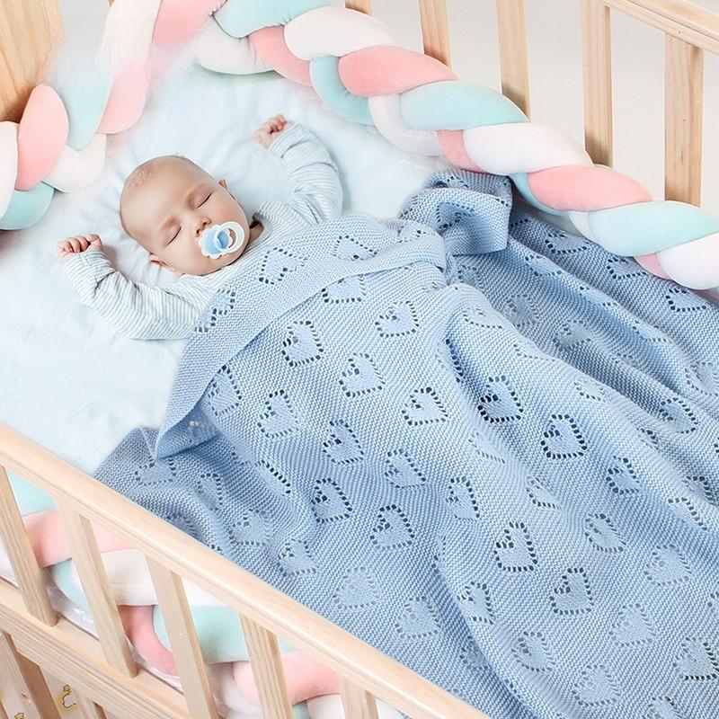 Baby Knitted Heart Pattern Crochet Swaddle Wrap With Windproof Cotton For Newborns