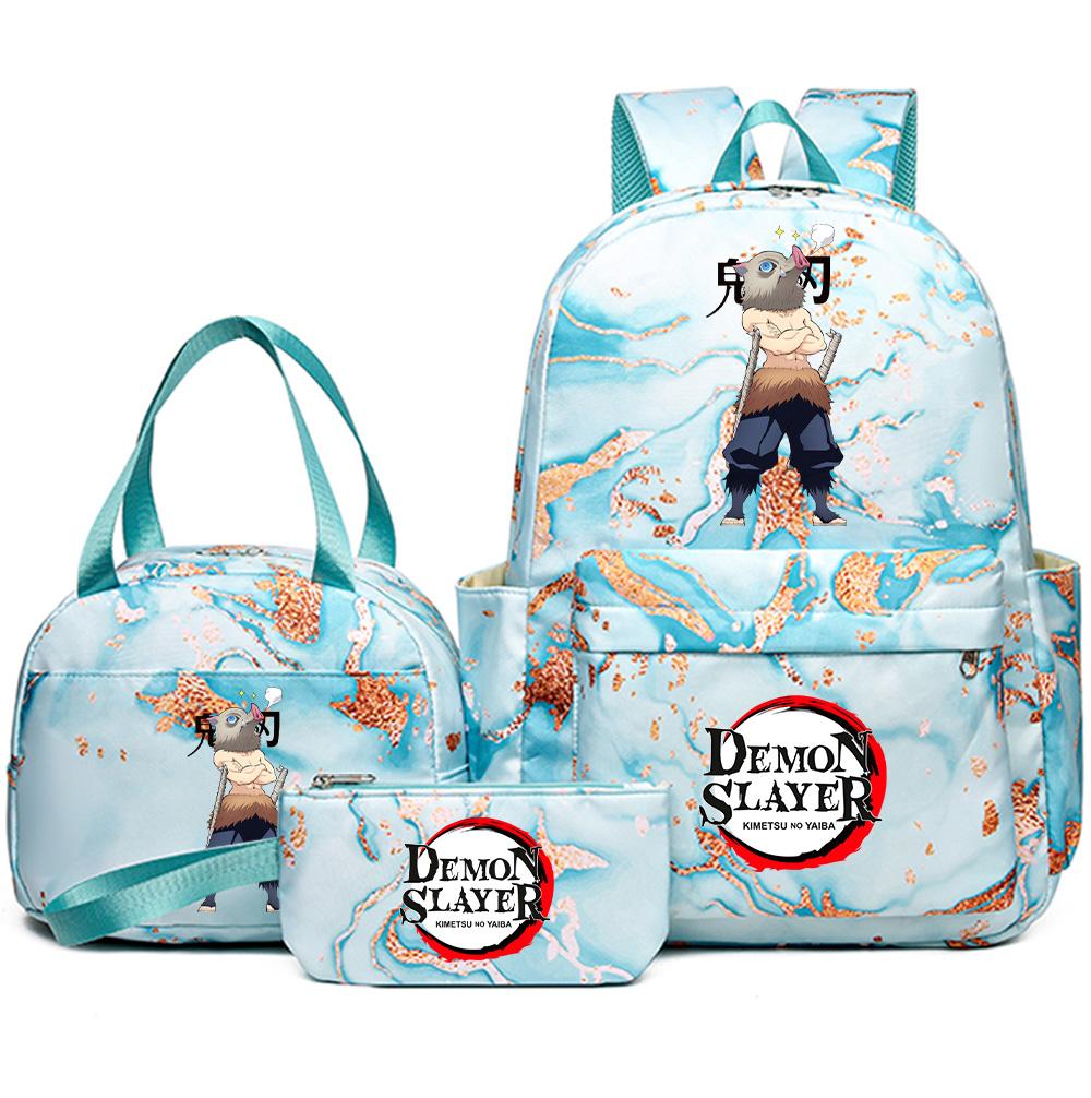 3Pcs/set Demon Slayer Printed Backpack with Handbag Pencil Case Teenager Student Girl Boy Large Capacity Waterproof Bookbag Schoolbag Travel Bag Gift
