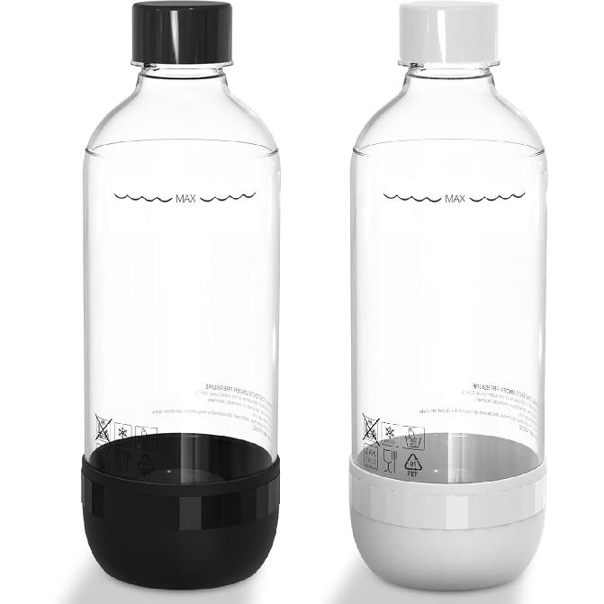 Soda Bottles, 1 Litre Reusable BPA Free Sparkling Water Bottles, in PET, for Soda Machine, Sparkling Water Makers, Pack of 2 Refillable Bottles