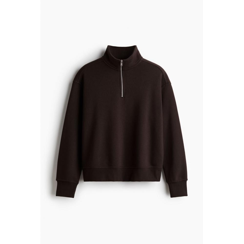 H M Loose Fit Zip Detail sweatsHirt Dark Brown