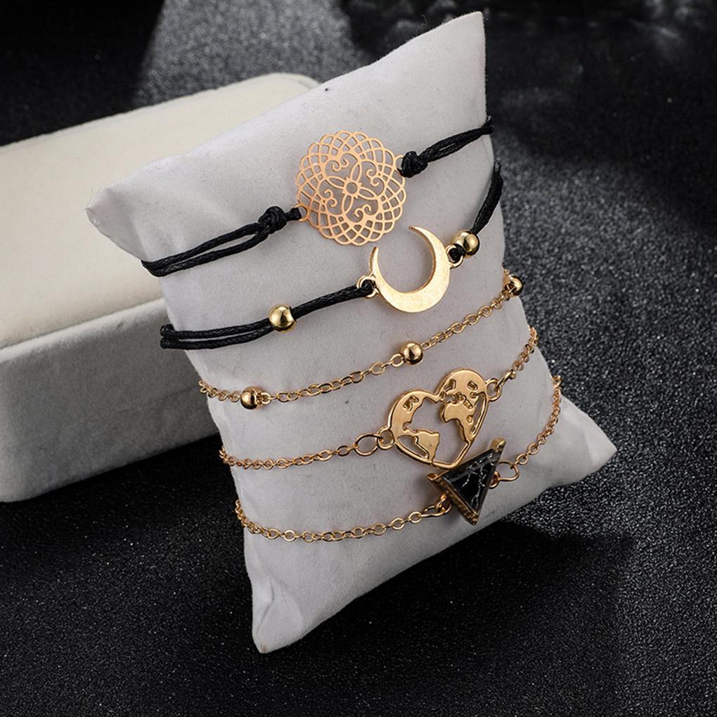5pcs/set Bracelet Alloy Vintage Bangle Woman Party Hand Chain Woman Decoration Jewelry Accessory