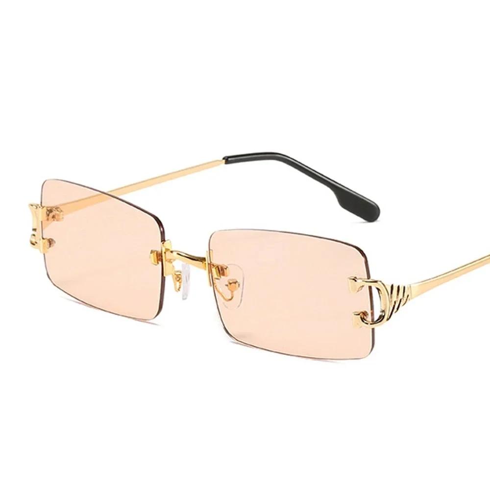 Xaybzc Blue Rectangular Sunglasses Rimless Men Metal Fashion Square Sun Glasses For Women Gradient Lens Frameless  Uv400
