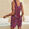 Women Plus Size Tie Dye Printed Sleeveless Scoop Neck Loose Short Romper With Patch Pockets
