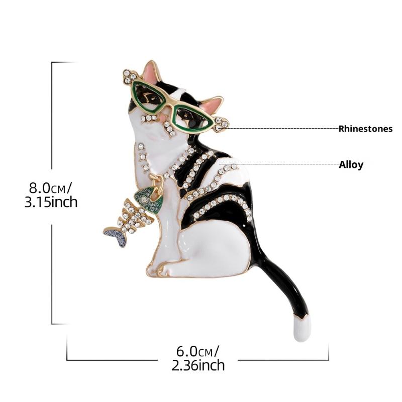 Vintage Fashion Fish Bone Cat Brooch Creative Cute Animals Personality Pin Party Accessories Backpack Decoration Jewelry Gifts