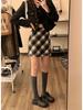 Plus Size Women's Retro Plaid Wool Blend Mini Skirt - High Waist A-Line Slimming Skirt for Spring and Autumn