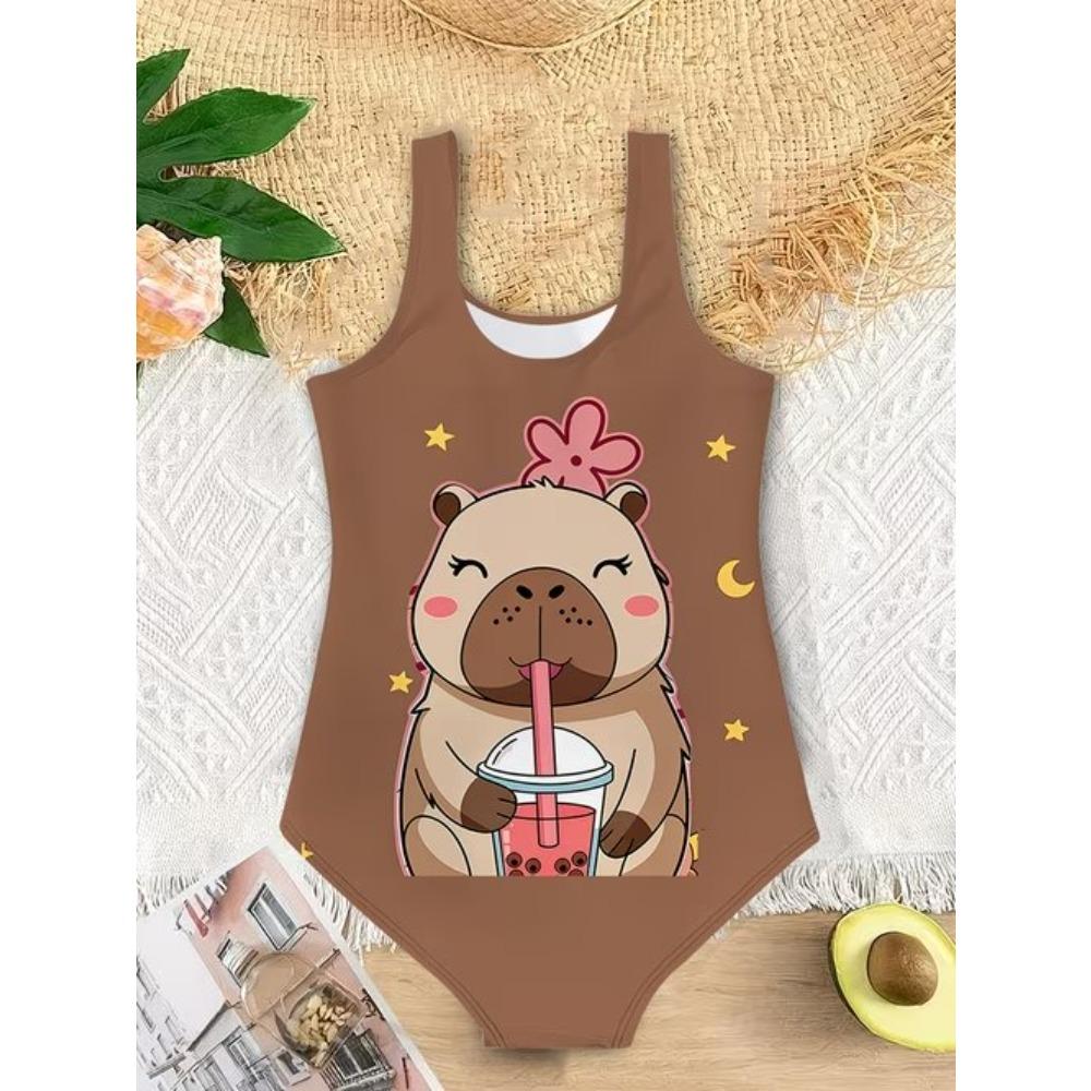 Girls One Piece Swimsuit Cute Cartoon Colorful Animal Print Sleeveless Swimwear Kids Summer Beach Bathing Suit