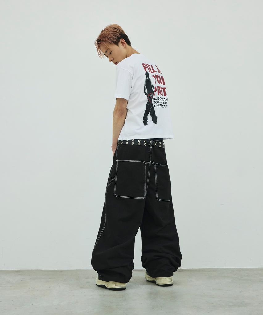 SCALLYWAG Stitch Wide Sagging Cotton Pants [Black]