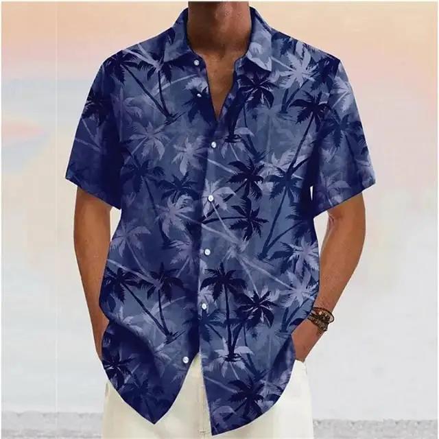 Hawaiianisches Kurzarmhemd, Palmenprint, Ideal für Sommer-Strandkleidung