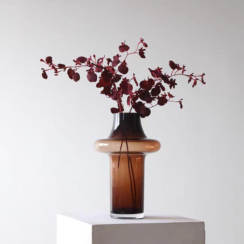 High-end Vintage Koffietint Glazen Vaas Bloemenarrangement Ornament Voor Woonkamer Bureau Showroom Display