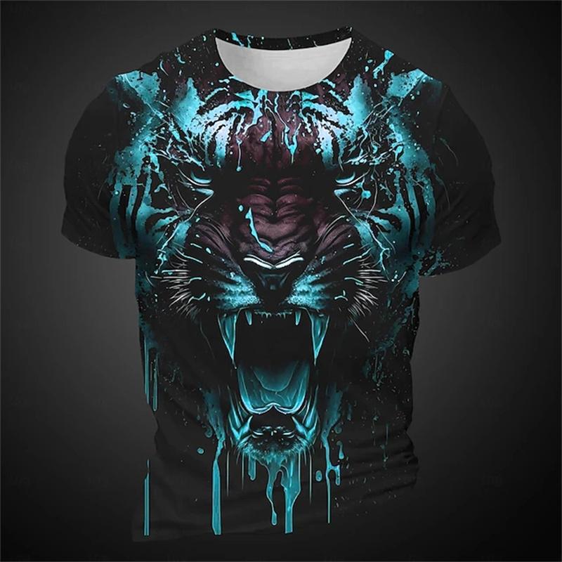 2024 Boutique Herr Vintage T-shirt Överdimensionerad 3D Tigertryck Kortärmad Topp Herrmode Rund Hals Sport Kortärmad 6XL