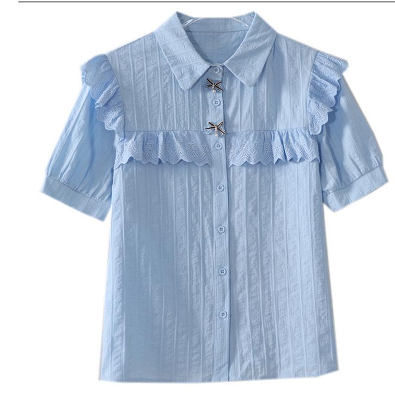 Summer 2025 New Women's Cotton Shirt Western Style Niche Short-sleeved Lace Blouse 925