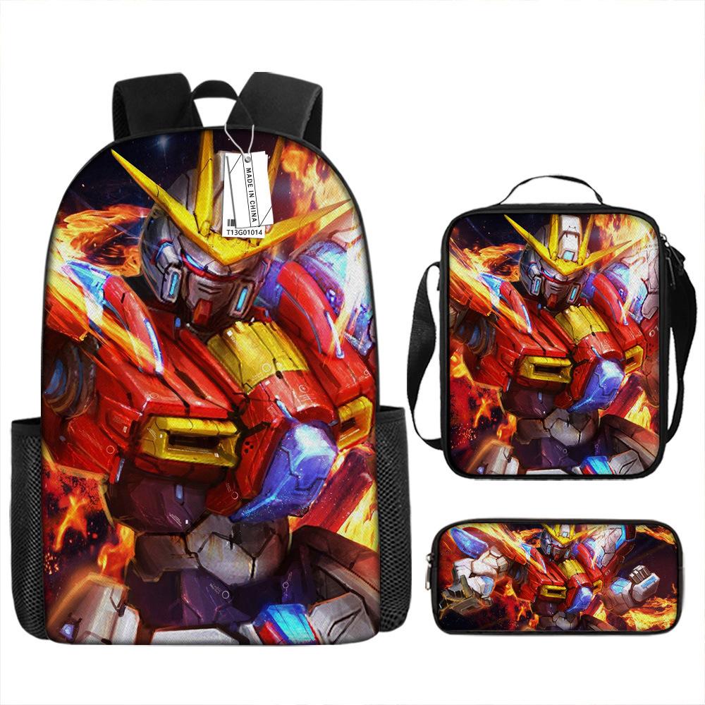 Gundam Backpack 3D Pattern Anime Backpack Student Printed School Bag Three-piece Set