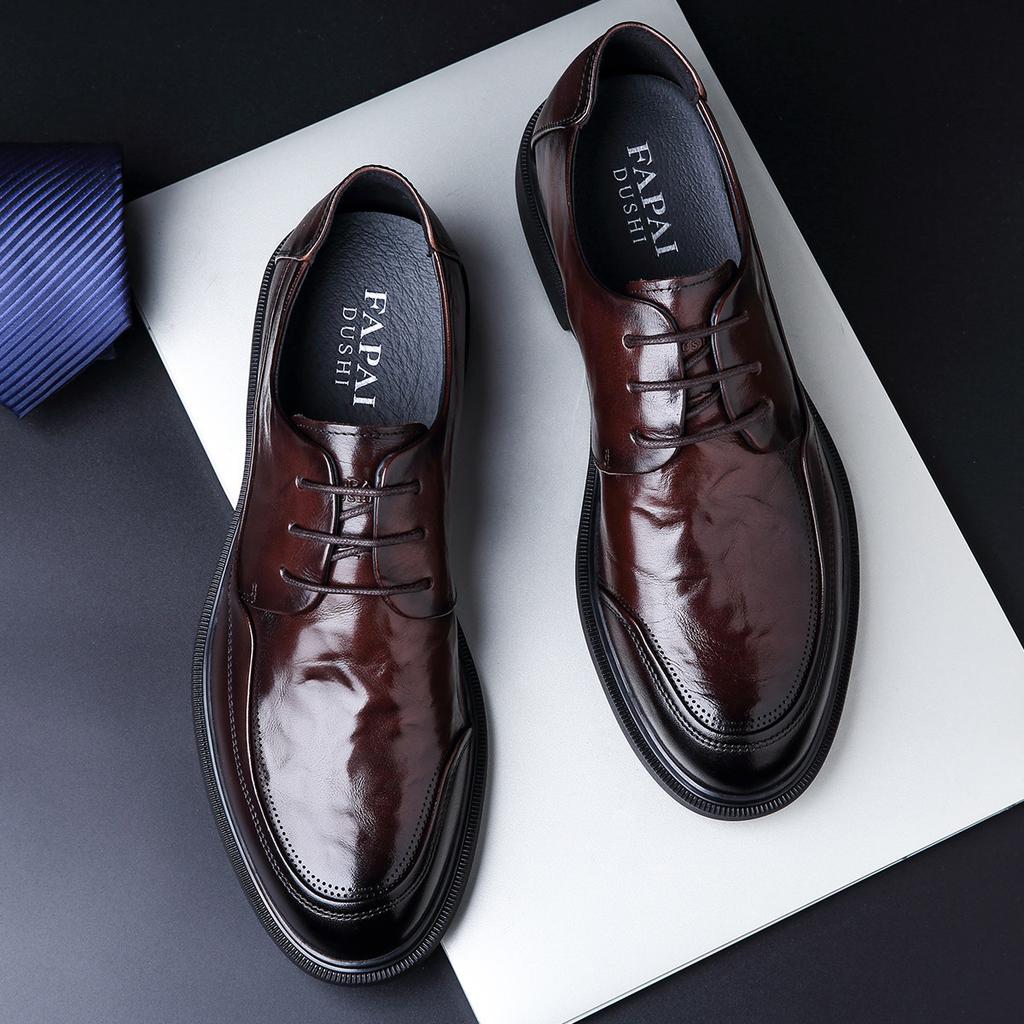 2025 New Men's Business Leather Shoes High-end Men's Shoes First Layer Cowhide Brown Derby Shoes Leather Dress Commute