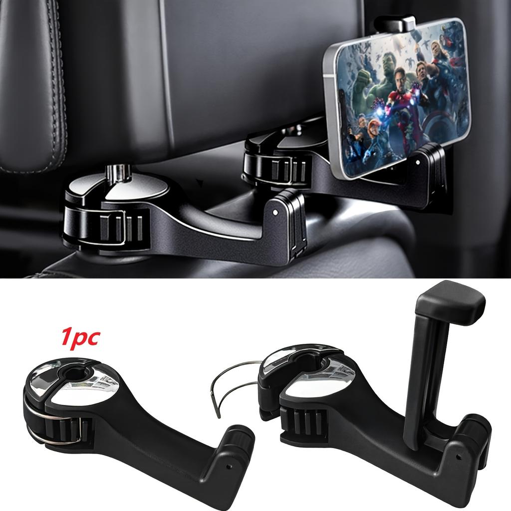 1pc Universal Car Headrest Hidden Hook with Mobile Phone Holder - Durable PVC Material, 2-in-1 Design for Wallets, Bags, and Phone Storage