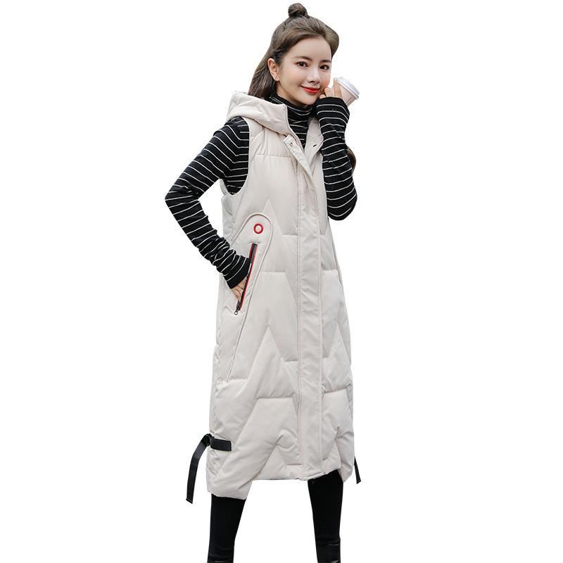 FASHION Knee-length Cotton-padded Long Vest Women'swinter New Fashion Hooded Korean Version Casual Vest Jacket Clothes