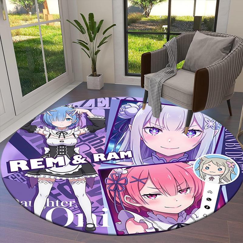 Re Zero Round Area Rug Carpet Rug For Living Room Bedroom Sofa Playroom Decor Nonslip Floor Mat