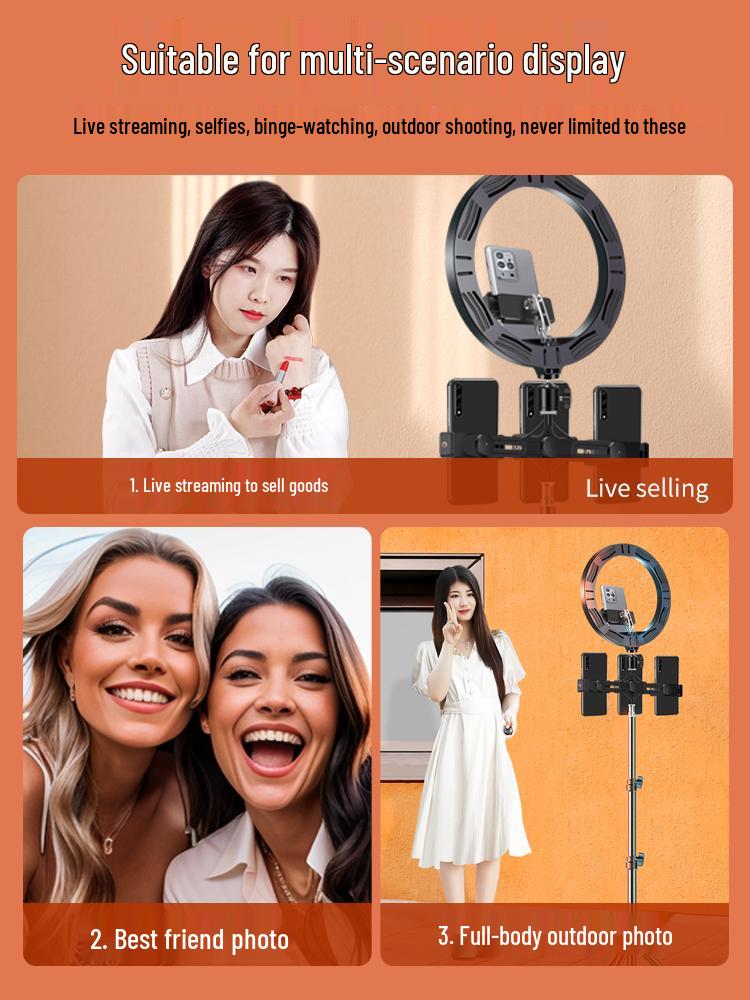 Multi-Camera Mobile Phone Tripod with Fill Light for Live Streaming & Selfies