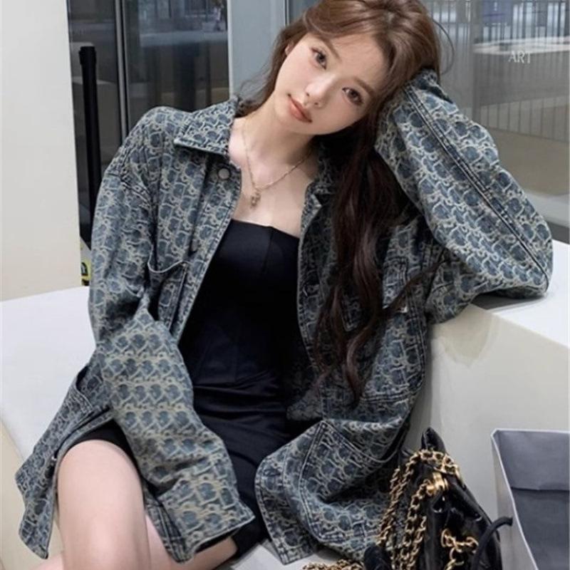 Retro Denim Jacket Women's New Design Niche Spring and Autumn Versatile Printed Jacket Top