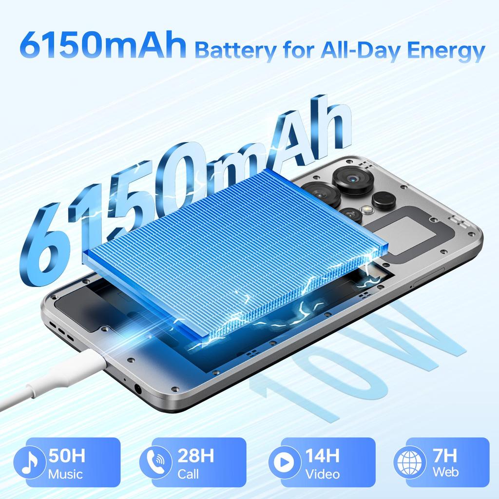 DOOGEE Note56X Android 16 Cell Phone Unlocked 6150mAh Battery, 24GB+64GB/TF 2TB Smartphone, 6.56" Screen, 4G Dual SIM Phone, 8.45mm Ultra-Slim/GPS/OTG