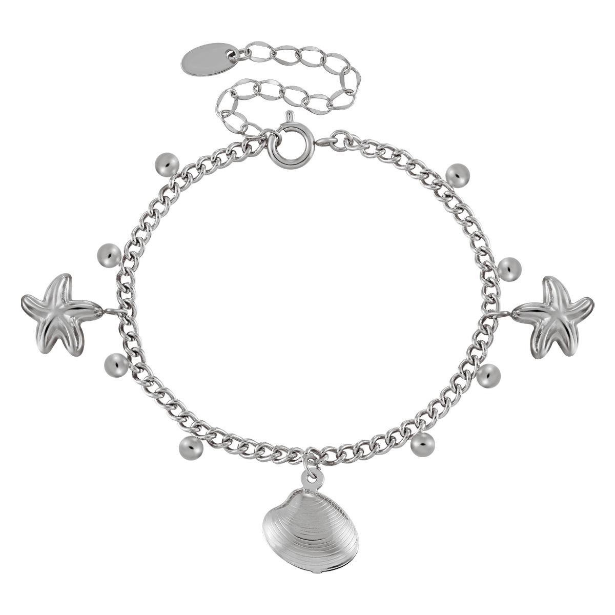 European Resort Style Ocean Series Starfish & Shell Bracelet for Women - Stackable Stainless Steel Hand Jewelry