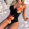 Damen Sexy Floral Print Eng Riemenlos Gepolstert Einteiler Badeanzug