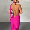 Women's Summer New Sexy Backless Pleated Slim Fit Solid Color Sleeveless Temperament Dress