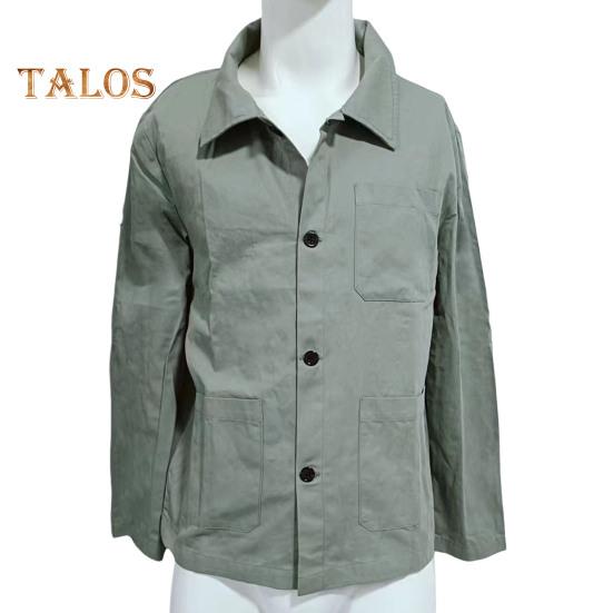 Men Jacket Lapel Long Sleeve Single Breasted Middle-aged Coat with Patch Pocket Solid Color Casual Jacket Outwear
