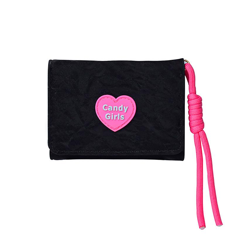 Korean Style Heart Candy Lanyard Wallet for Women - Simple Tri-fold Student Wallet
