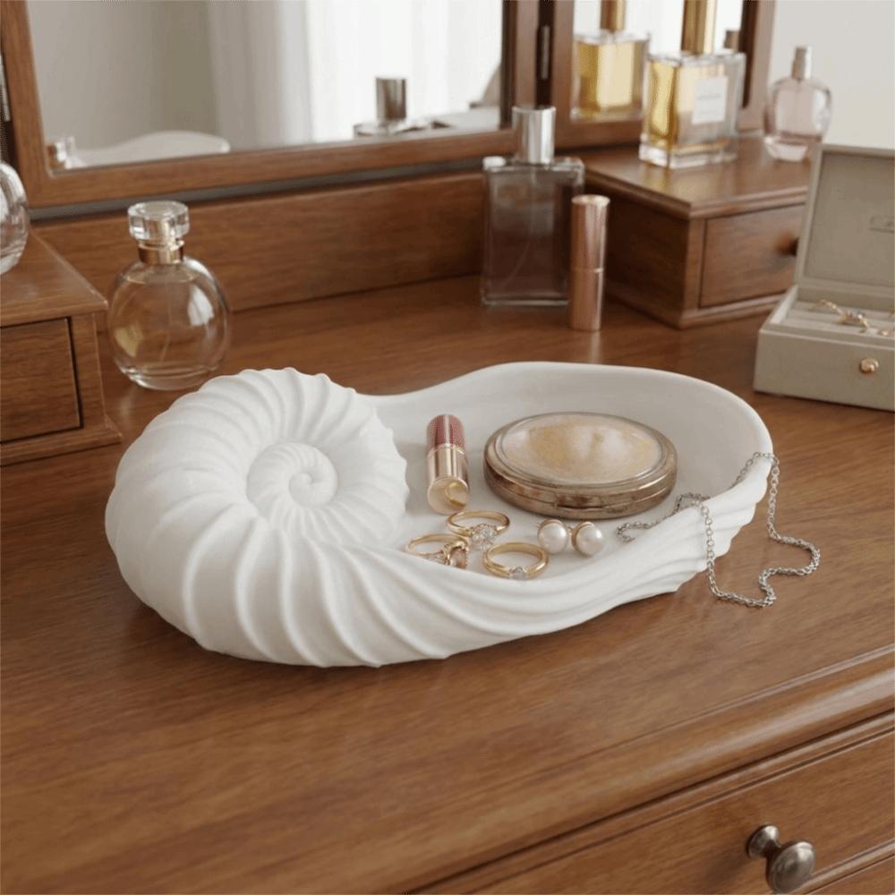 3D Printed Nautilus Shell Tray Coastal Style Conch-Shaped Shell Trinket Dish Plastic Spiral Design Key Holder Bathroom