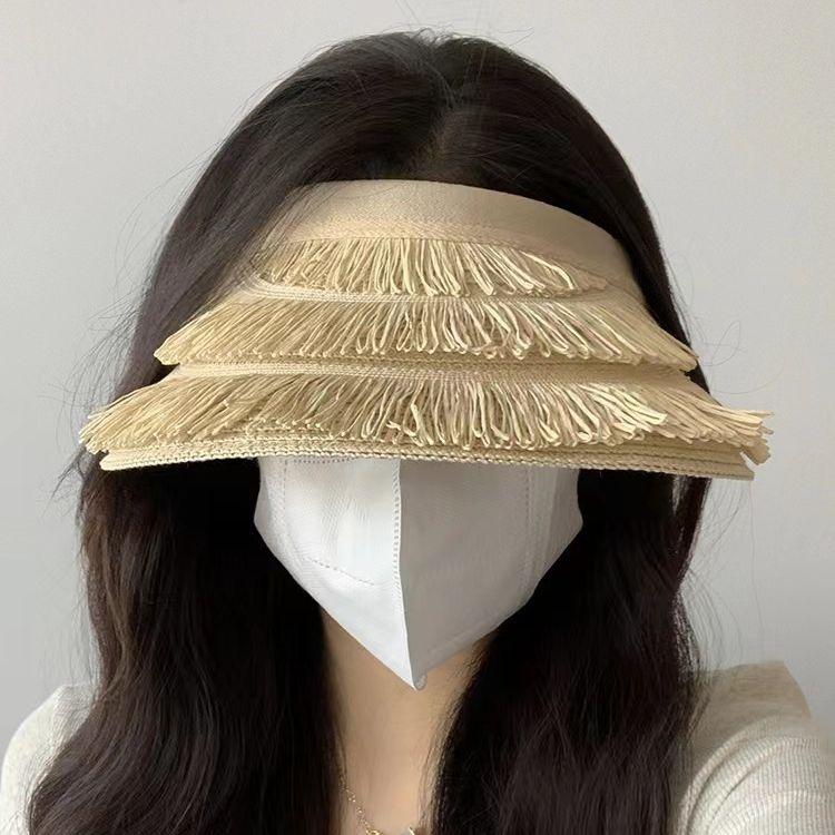 Summer Headband Lafite Grass Empty Top Hat UV Sun Protection Sun Protection Hat for Women's Seaside Travel Straw Hat