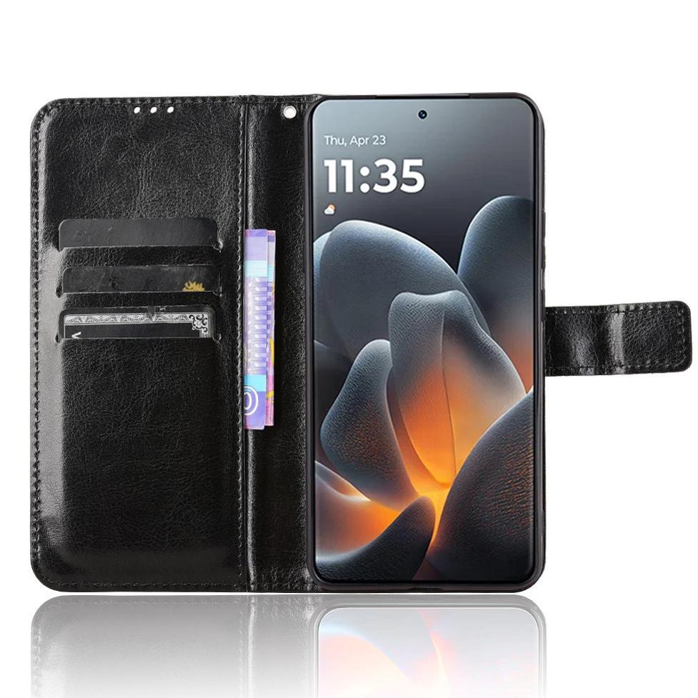 Motorola Signature Crazy Horse Portemonnee Flip Case, Zwart