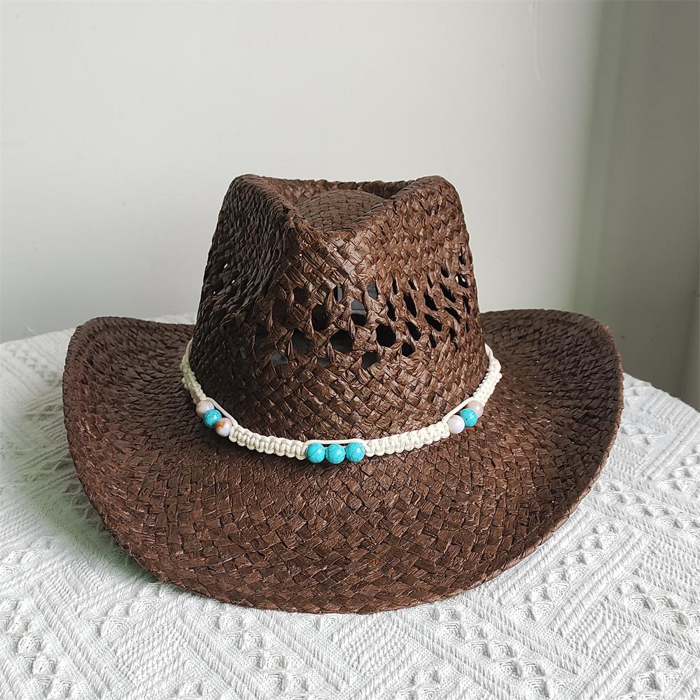 Summer Men's Women's Vintage Western Cowboy Hat Handmade Straw Weaving Beach Sun Hat Gentleman Lady Cowgirl Jazz Hat Bohemian