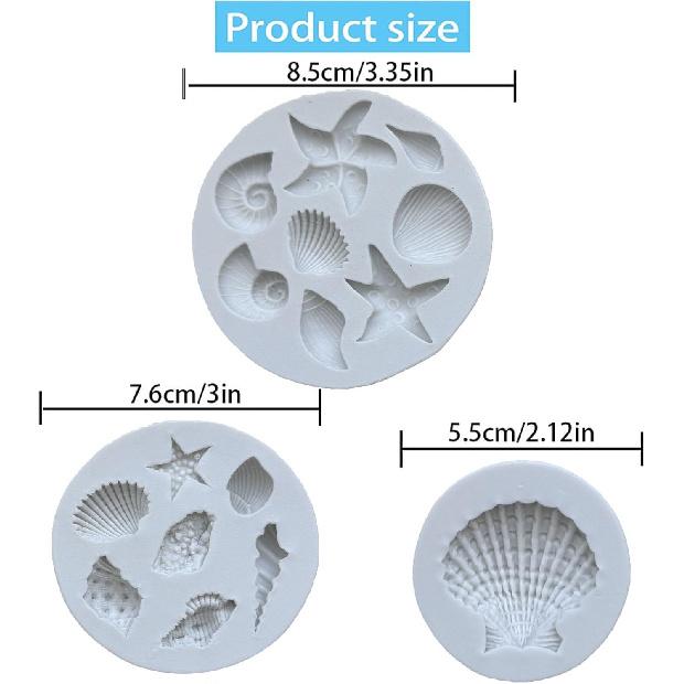 3 PCS Marine Theme Cake Fondant Silicone Mold Seashell Conch Starfish Coral Baking Molds for DIY Cake Decoration Chocolate Candy Polymer Clay