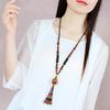 GEMCHIC Women's Ethnic Style Three-Eyed Dzi Bead Long Necklace Handmade Agate Pendant Sweater Chain Vintage Bohemian Jewelry