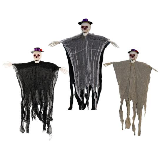 Outdoor Hanging Skull Ghost Halloween Decoration Sound Activated Flying Grim Reaper Skeleton with Light-Up Eyes for Front Yard Patio Lawn Garden Porch