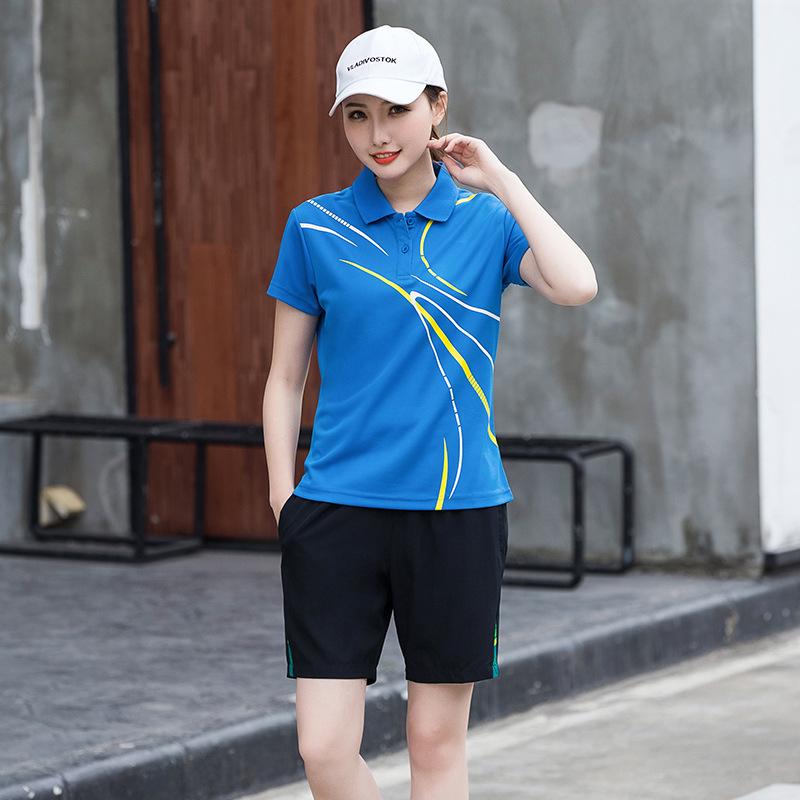 Summer Sports Set: Men's and Women's Lapel Short Sleeve Shorts for Fitness & Running