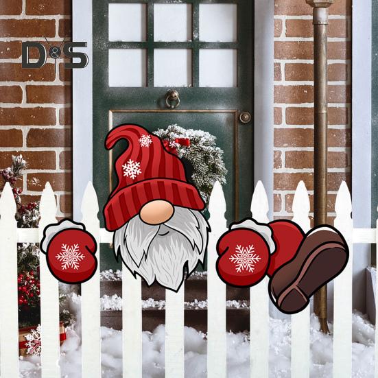 Christmas Decorations Set Santa Claus Elk Snowman Peeking Garden Yard Decorations Outdoor Xmas DIY Garden Fence Sign Ornament for Home Garden Yard
