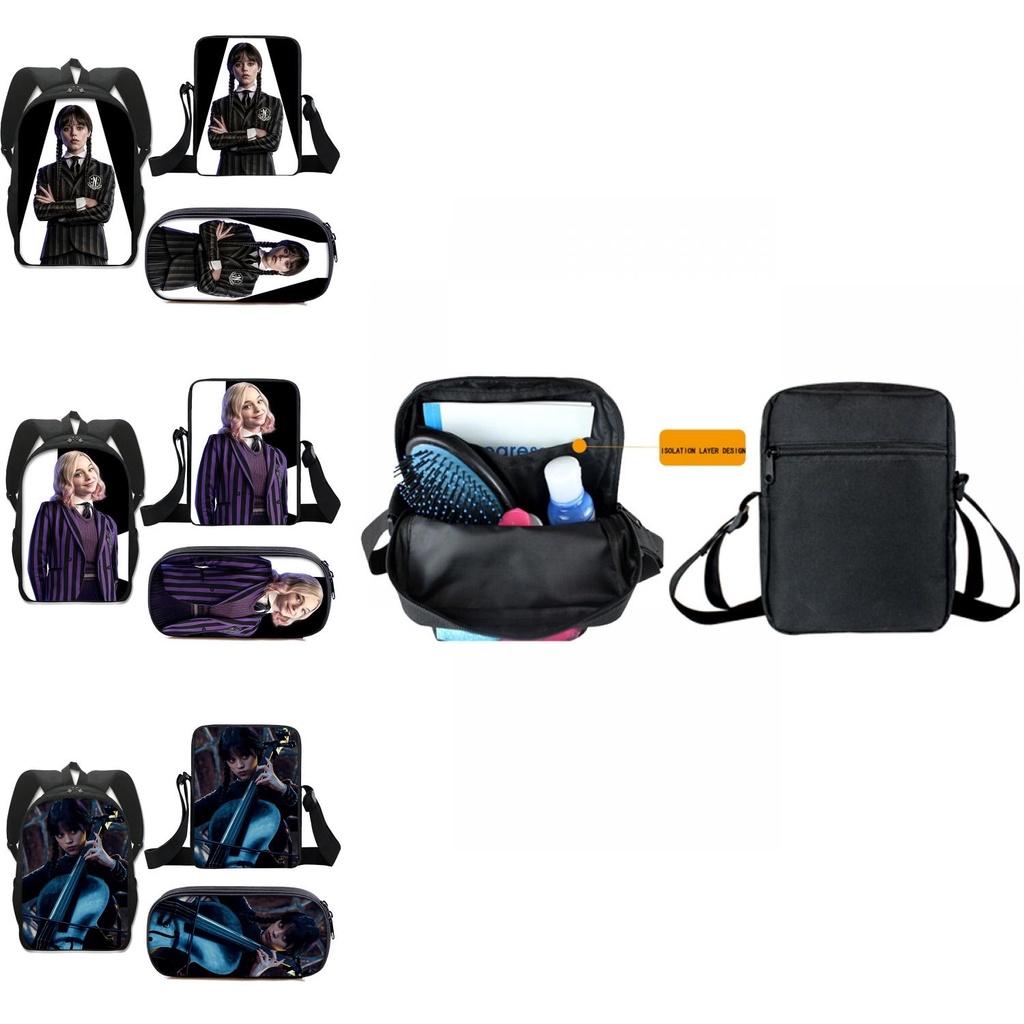 Set de 3 piezas Miércoles La Familia Addams Mochila+bolso de hombro+estuche para lápices Regalo para niños