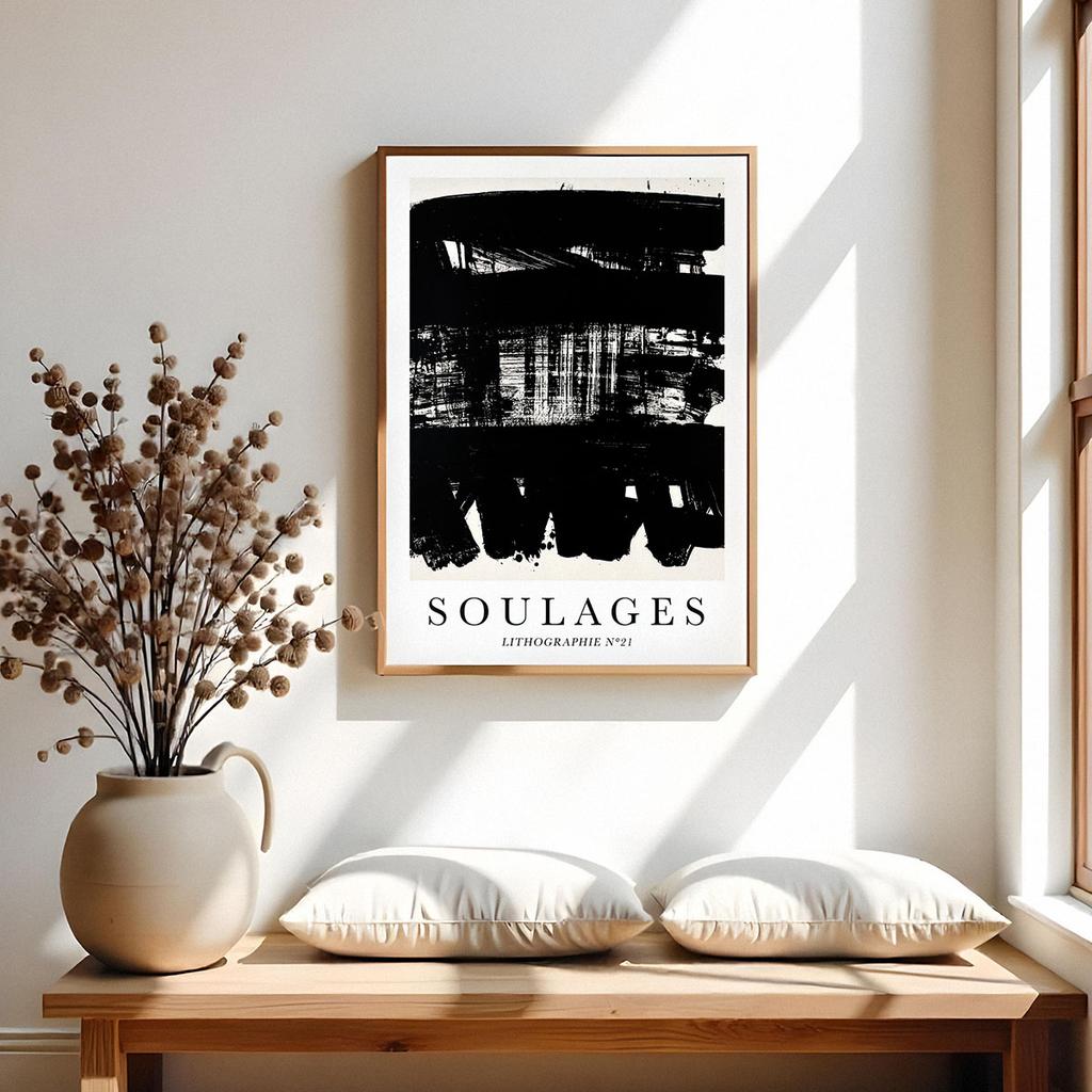 Plakat abstrakcja czarnobiała soulages