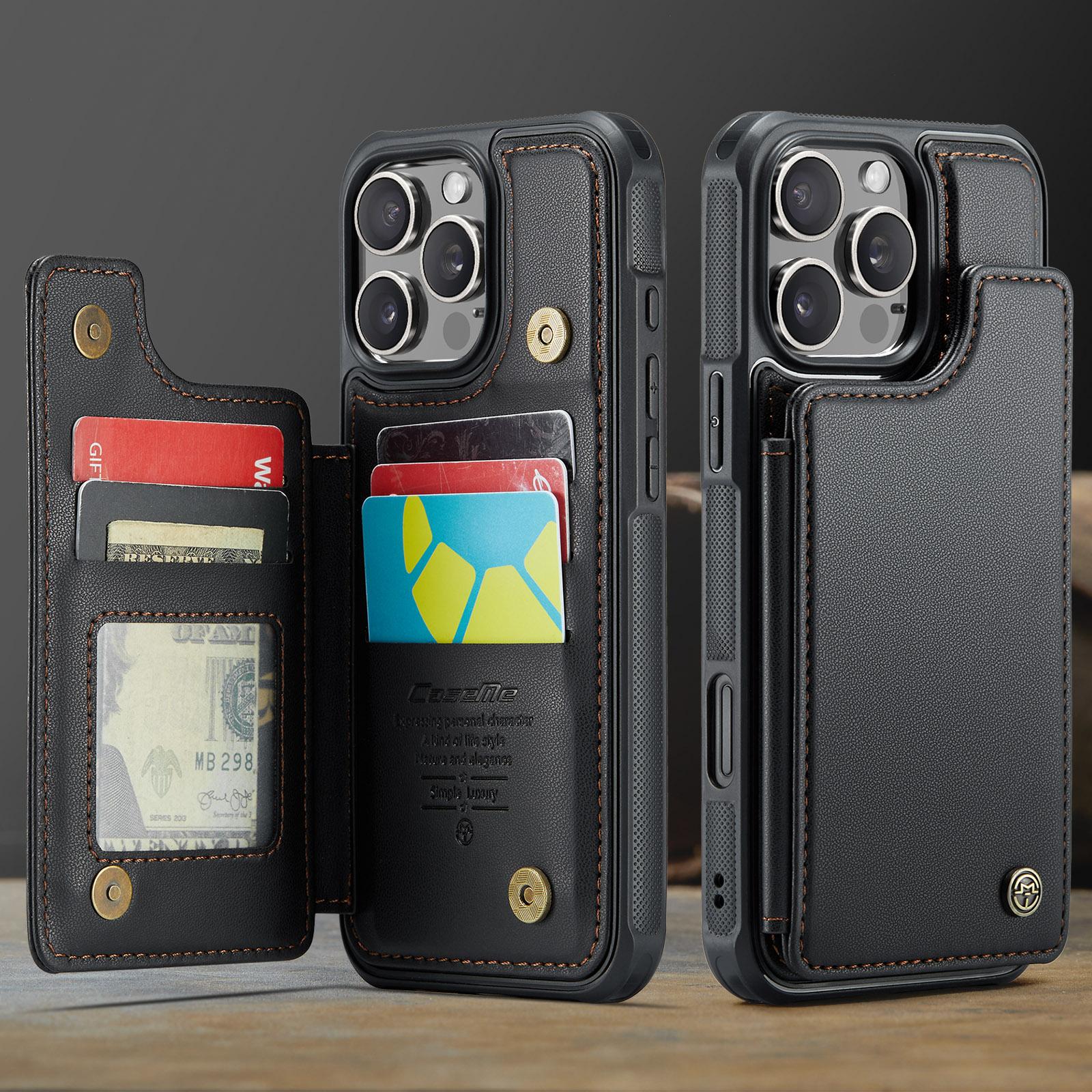 

CaseMe-C22 Wallet Case For iPhone 16 Pro Max Luxury PU Leather Card Hold Phone Back Cover 16.5*8.2*2.3cm чёрный