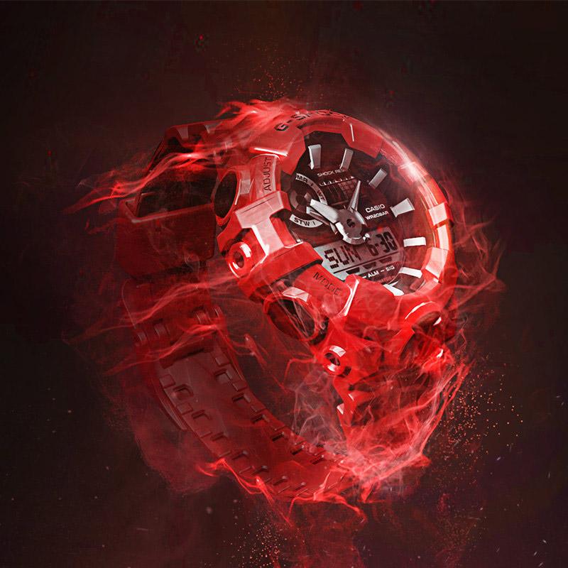 CASIO G-SHOCK series three-dimensional large pointer fashion leisure sports dual display waterproof and shockproof watch Quartz men's wa GA-700-4APR